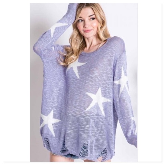 Lilac Star Print Lightweight Sweater Top - Picture 5 of 6